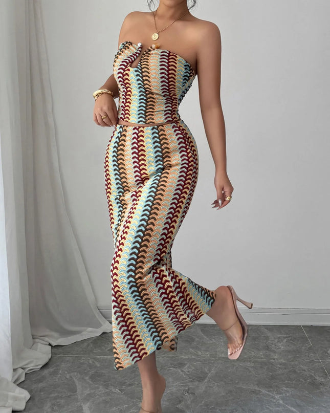 Printed Tube Top and Skirts Set