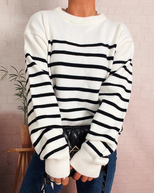 Striped Round Neck Drop Shoulder Sweater