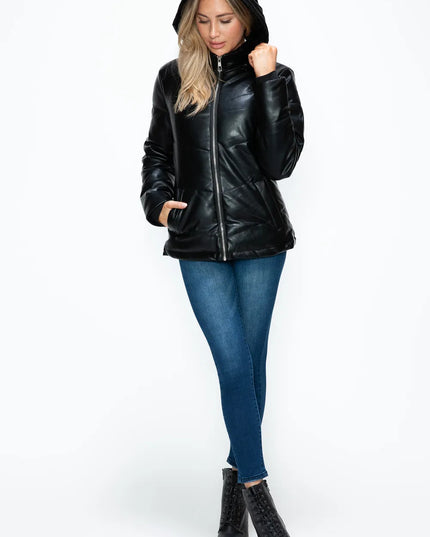 How Dare U Pocketed Zip Up Puffer Jacket with Removable Hood