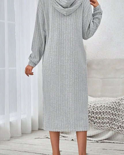 Side Slit Drawstring Long Sleeve Hooded Dress