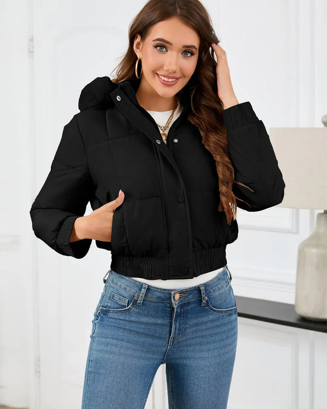 Pocketed Long Sleeve Cropped Hooded Winter Coat