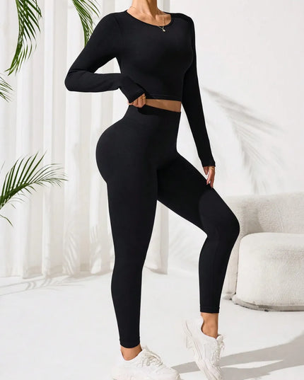 Lace-Up Back Round Neck Top and Leggings Active Set 