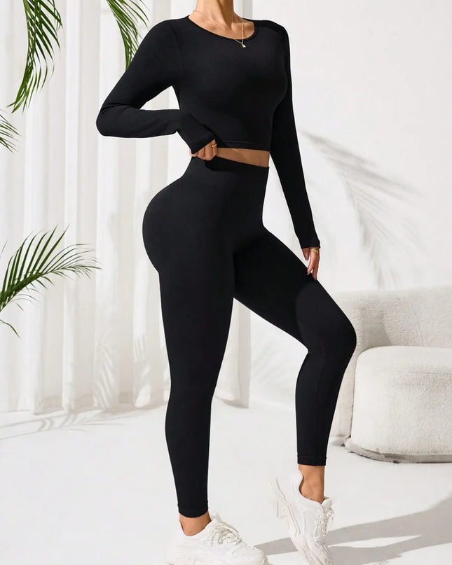 Lace-Up Back Round Neck Top and Leggings Active Set 