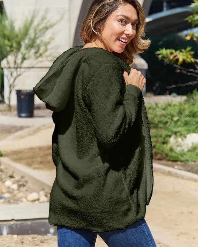 Full Size Teddy Hooded Jacket with Pockets