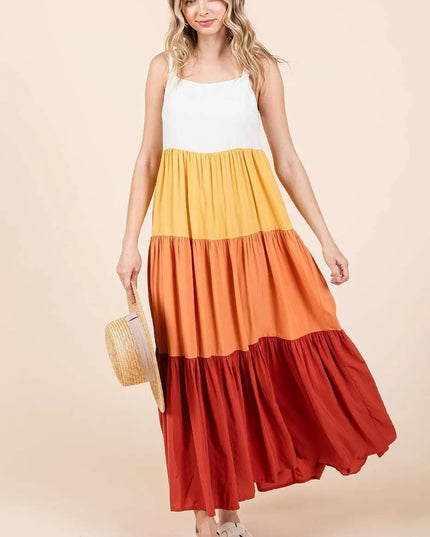 Mittoshop Color Block Tiered Pull-On Maxi Dress