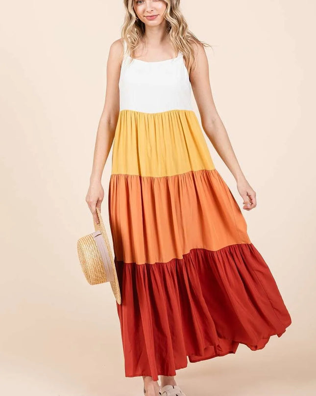 Mittoshop Color Block Tiered Pull-On Maxi Dress