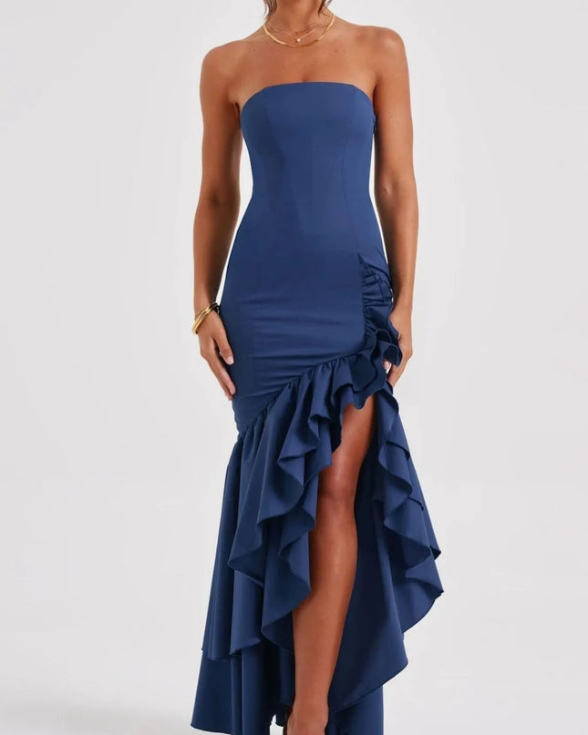 Strapless Ruffle High-Low Bodycon Dress