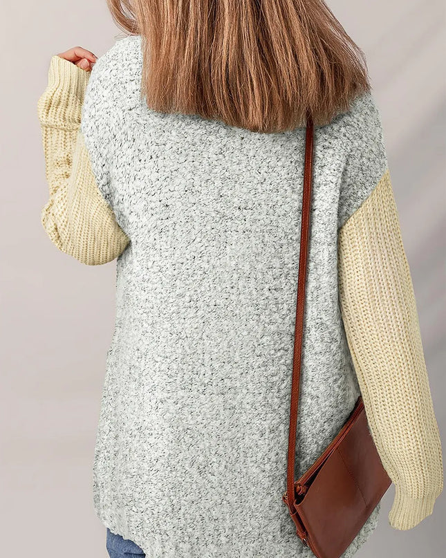 Color Block Side Pockets Open Front Cardigan