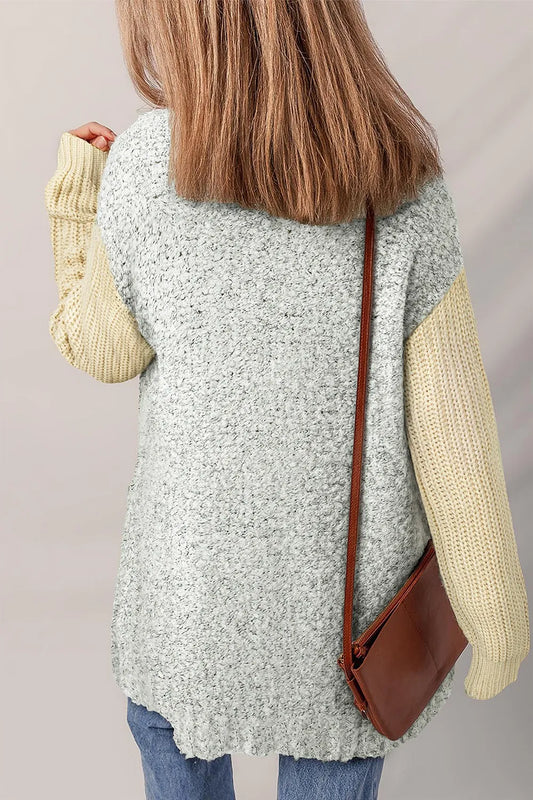 Color Block Side Pockets Open Front Cardigan