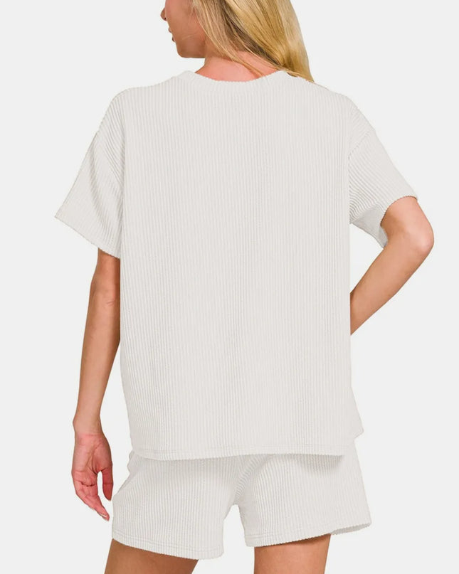 Zenana Rib Short Sleeve T-Shirt and Shorts Set