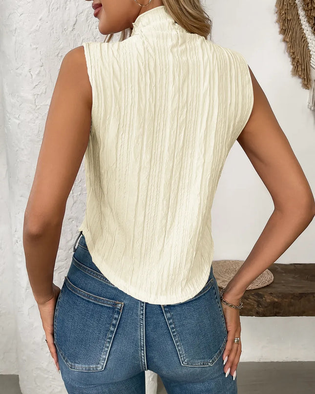 Texture Turtleneck Sleeveless Top