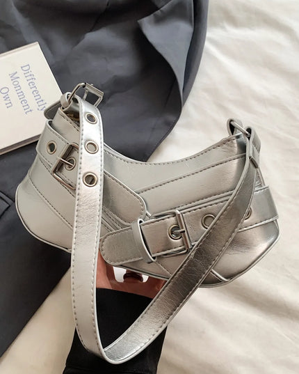 PU Leather Buckle Shoulder Bag 