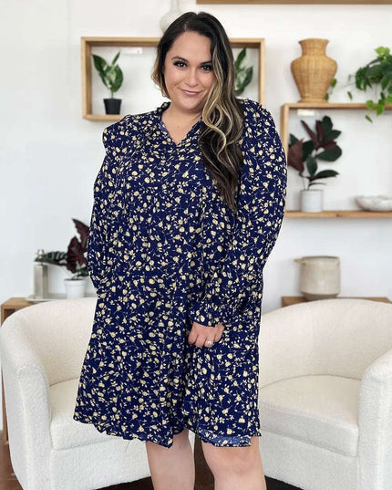 Double Take Full Size Printed Ruffle Hem Long Sleeve Tiered Dress