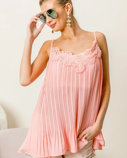BiBi Front Lace Detailed Pleated Chiffon Cami 
