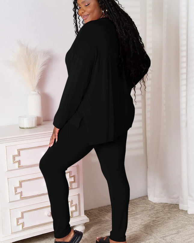 Basic Bae Bamboo Full Size V-Neck Long Sleeve Top and Pants Lounge Set