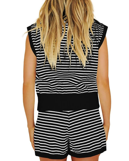 Striped Cap Sleeve Top and Shorts Sweater Set