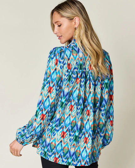 Double Take Full Size Printed Balloon Sleeve Blouse