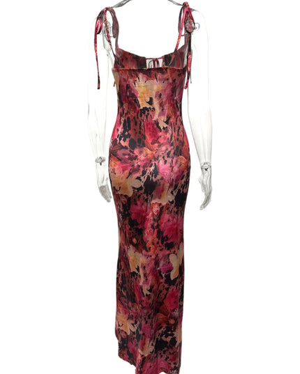 Tie Front Floral Print Maxi Dress