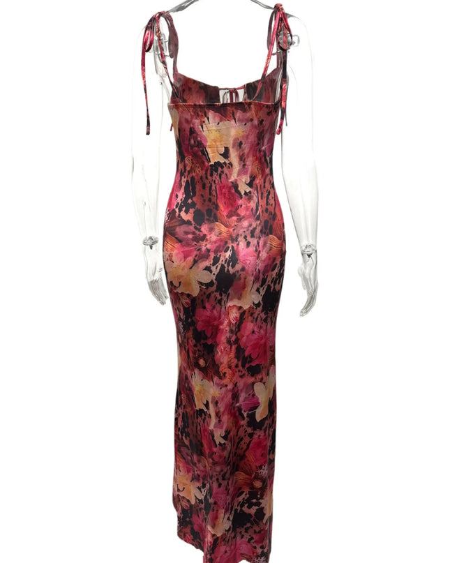 Tie Front Floral Print Maxi Dress