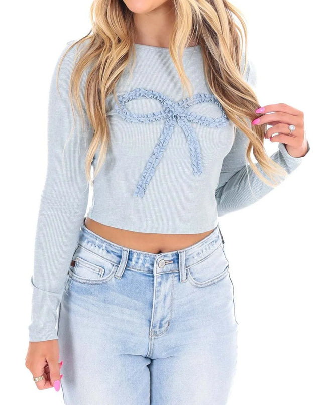 Bow Long Sleeve Fitted T-Shirt