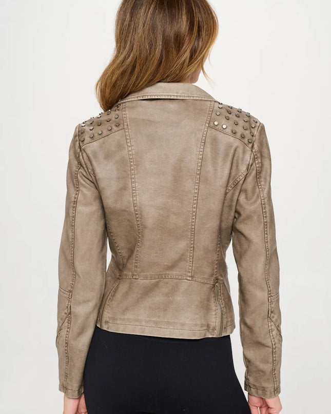 Coalition LA Studded Classic Moto Faux Leather Jacket