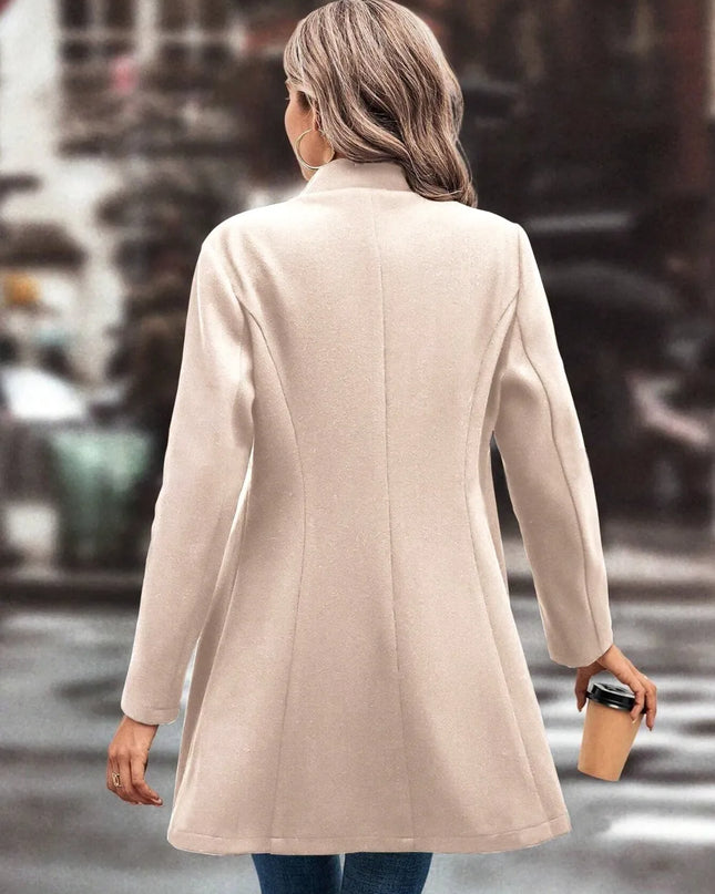 Collared Neck Long Sleeve Longline Coat