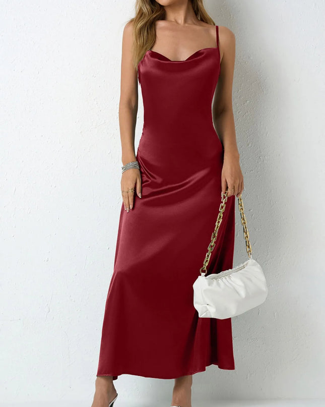 Satin Cowl Neck Cami Dress