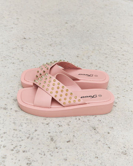 Forever Link Studded Cross Strap Sandals in Blush
