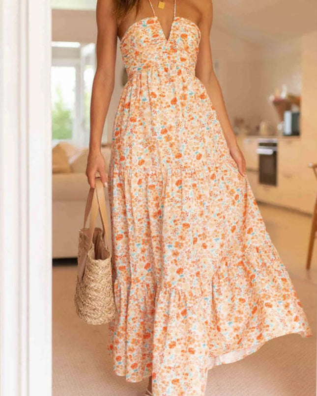 Tiered Halter Neck Printed Cami Dress 