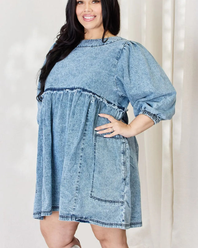 HEYSON Full Size Oversized Denim Babydoll Dress
