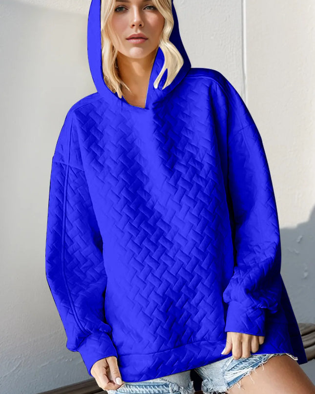 Double Take Full Size Texture Drop Shoulder Long Sleeve Hoodie Royal Blue