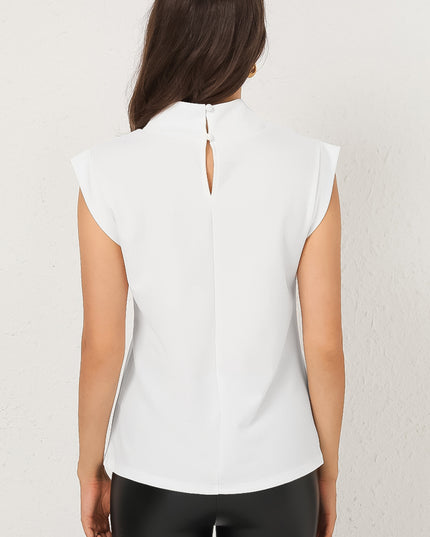 Mock Neck Cap Sleeve Blouse