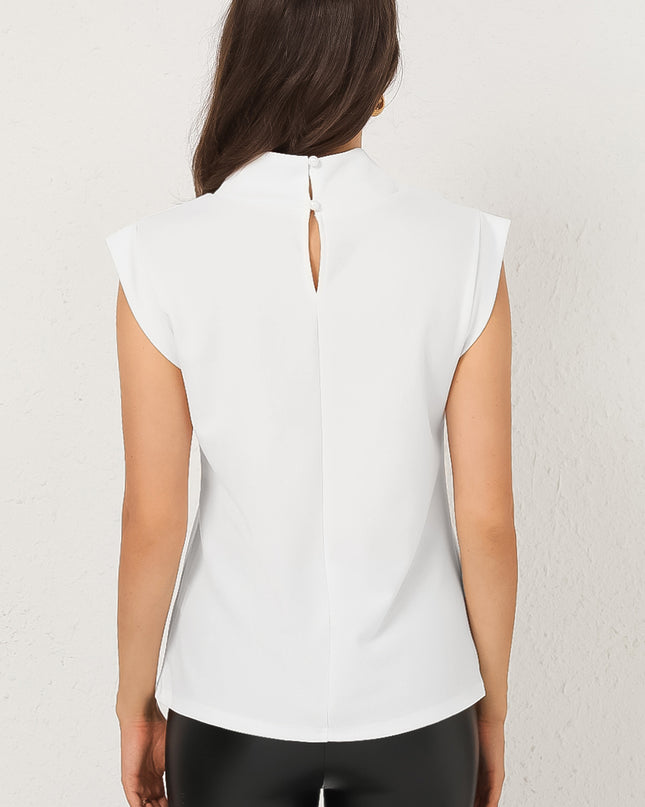 Mock Neck Cap Sleeve Blouse