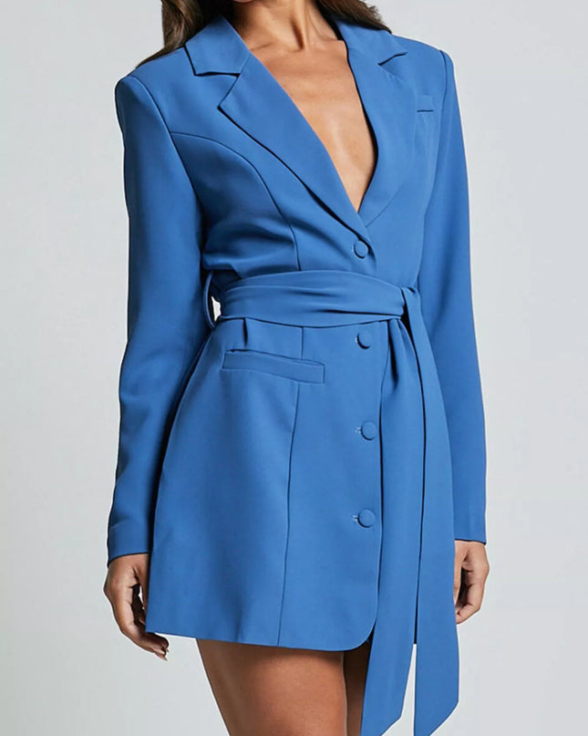 Lapel Collar Tie Waist Blazer