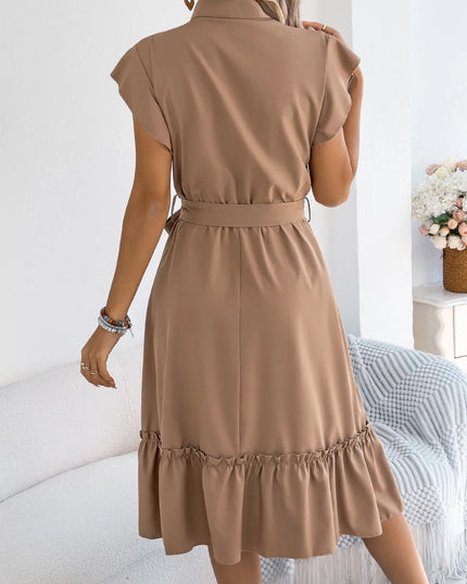 Tie Waist Ruffled Cap Sleeve Dress