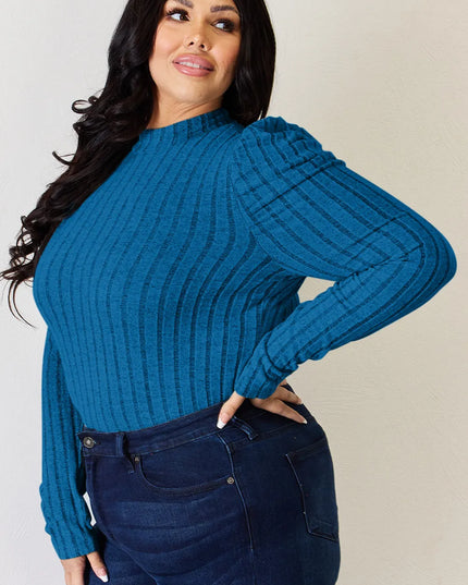 Basic Bae Full Size Ribbed Mock Neck Puff Sleeve T-Shirt