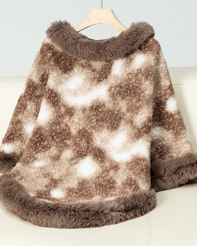 Furry Contrast Three-Quarter Poncho