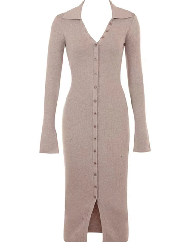 Button Front Long Sleeve Sweater Dress