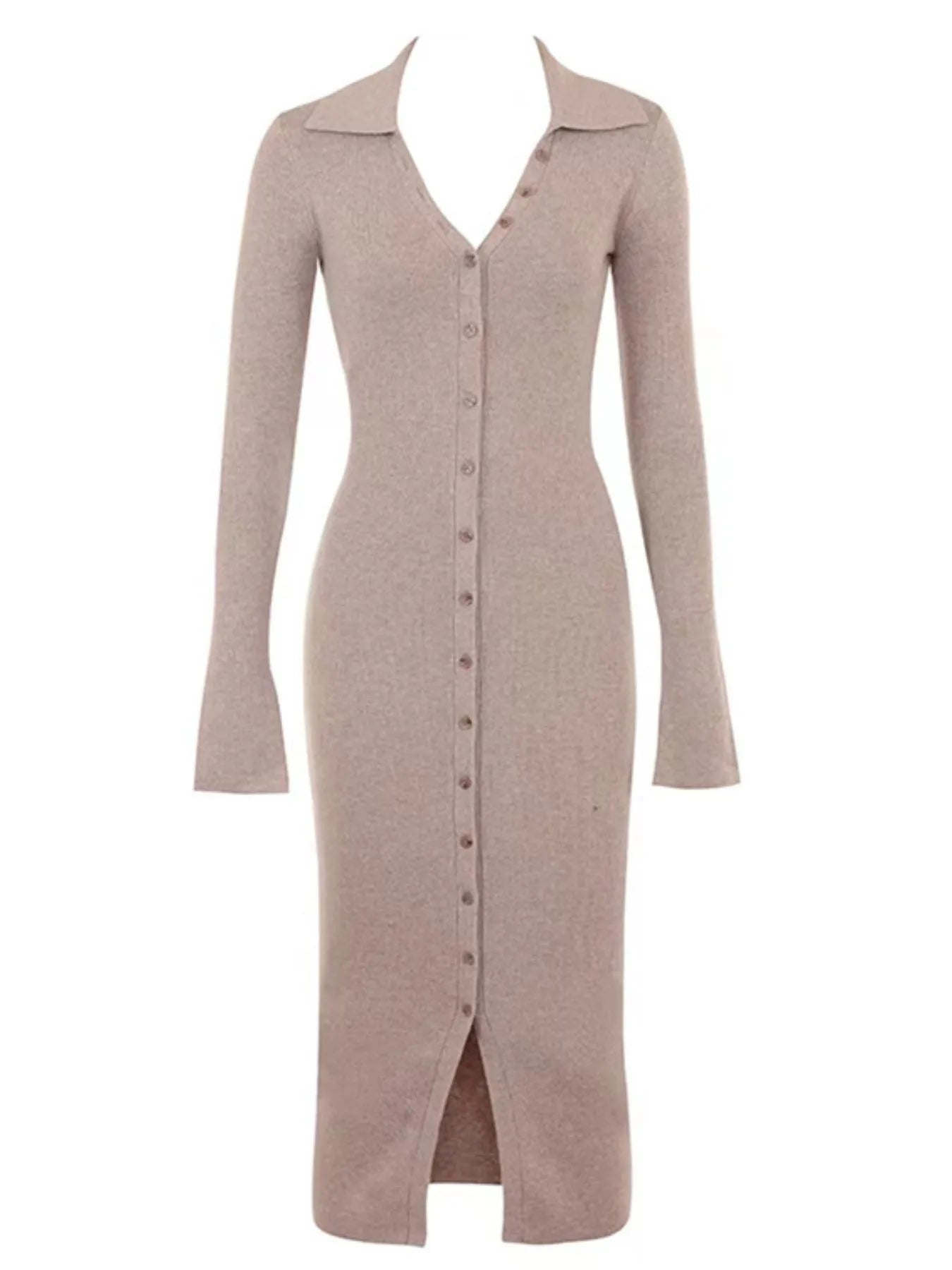 Button Front Long Sleeve Sweater Dress