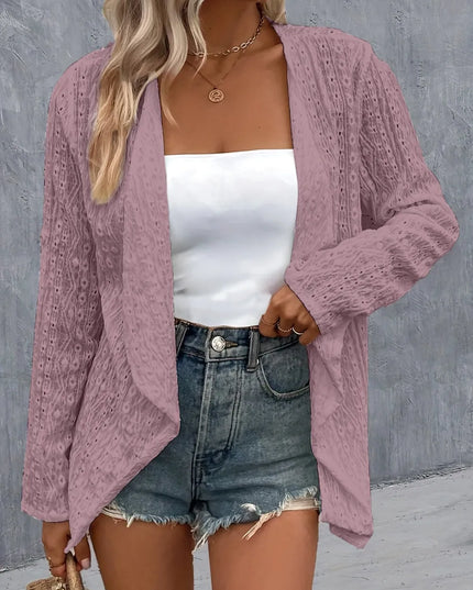Eyelet Roll-Tab Sleeve Cardigan
