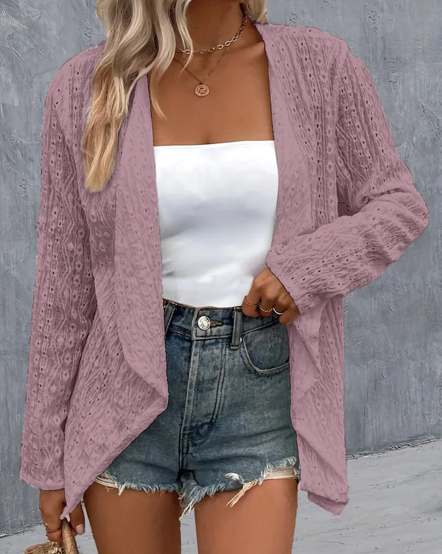 Eyelet Roll-Tab Sleeve Cardigan