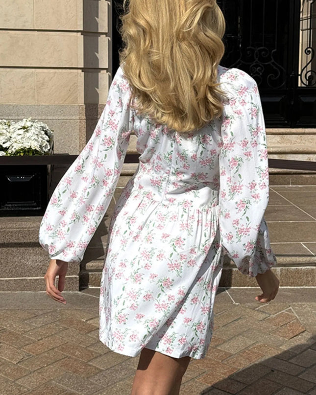 Floral Print Balloon Sleeve Dress