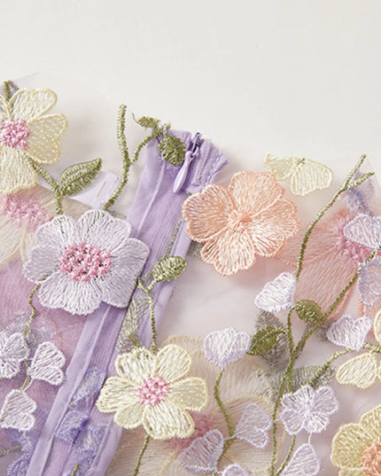 Floral Embroidered Mesh Overlay Maxi Dress