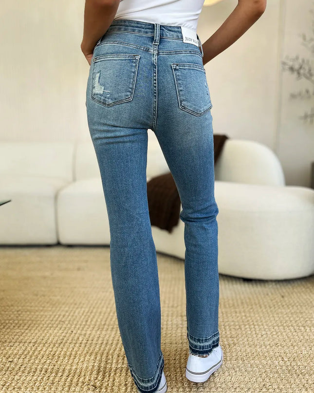 Judy Blue Full Size Mid Rise Destroyed Hem Distressed Jeans