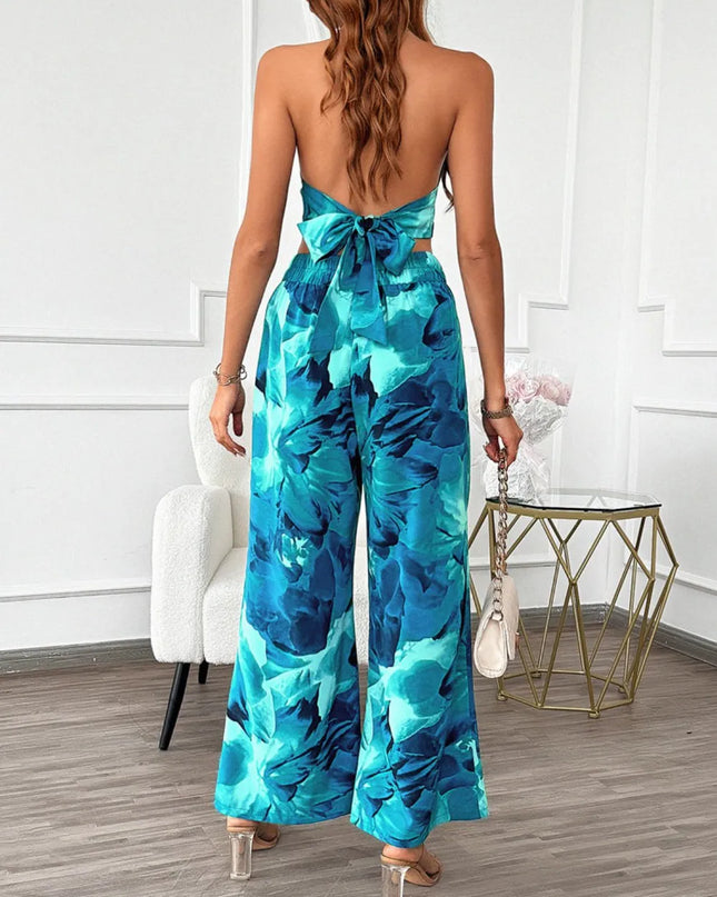 Devine Printed Halter Neck Top and Pants Set