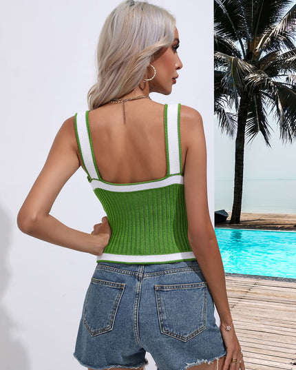 Contrast Crisscross Knit Tank