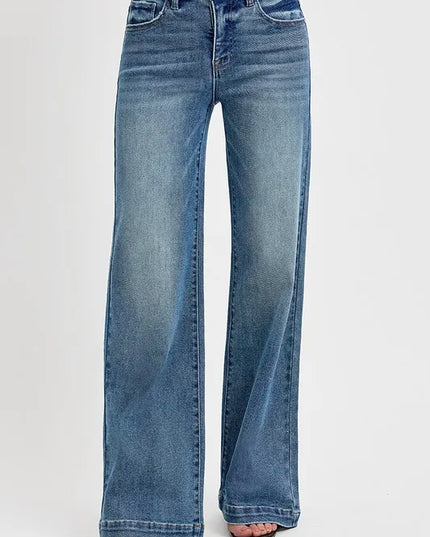 RISEN Full Size Tummy Control High Rise Wide Adjustable Waist Band Jeans Plus Size Medium