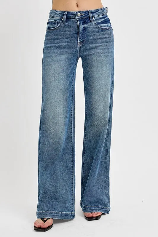 RISEN Full Size Tummy Control High Rise Wide Adjustable Waist Band Jeans Plus Size Medium