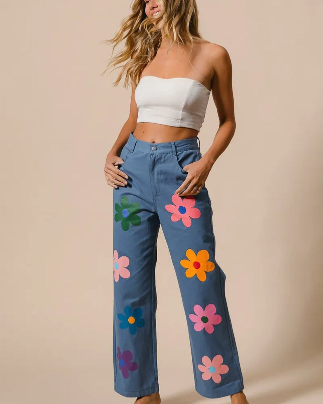 BiBi Flower Print Straight Legs Pants