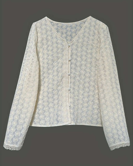 Lace Button Up Long Sleeve Shirt